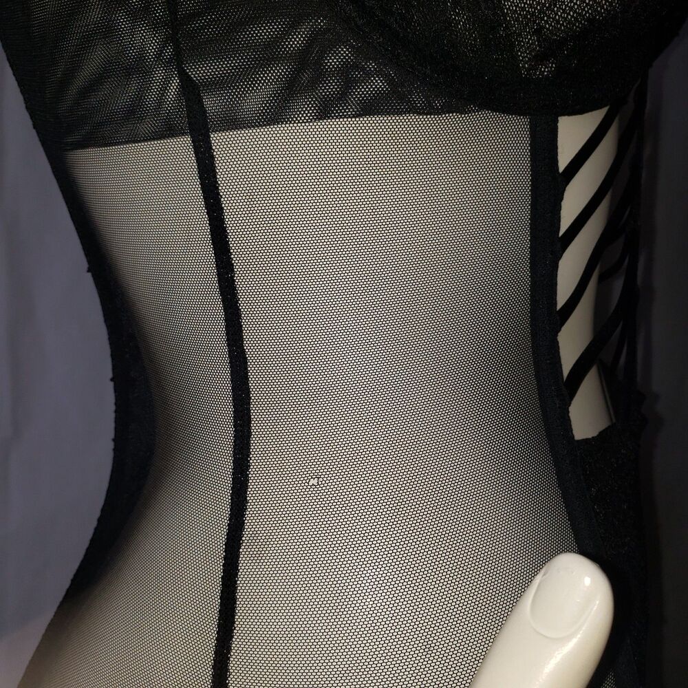 Victorias Secret Black Lace and Mesh Longline Corset Nightie Womens Size 36D - Picture 5 of 10